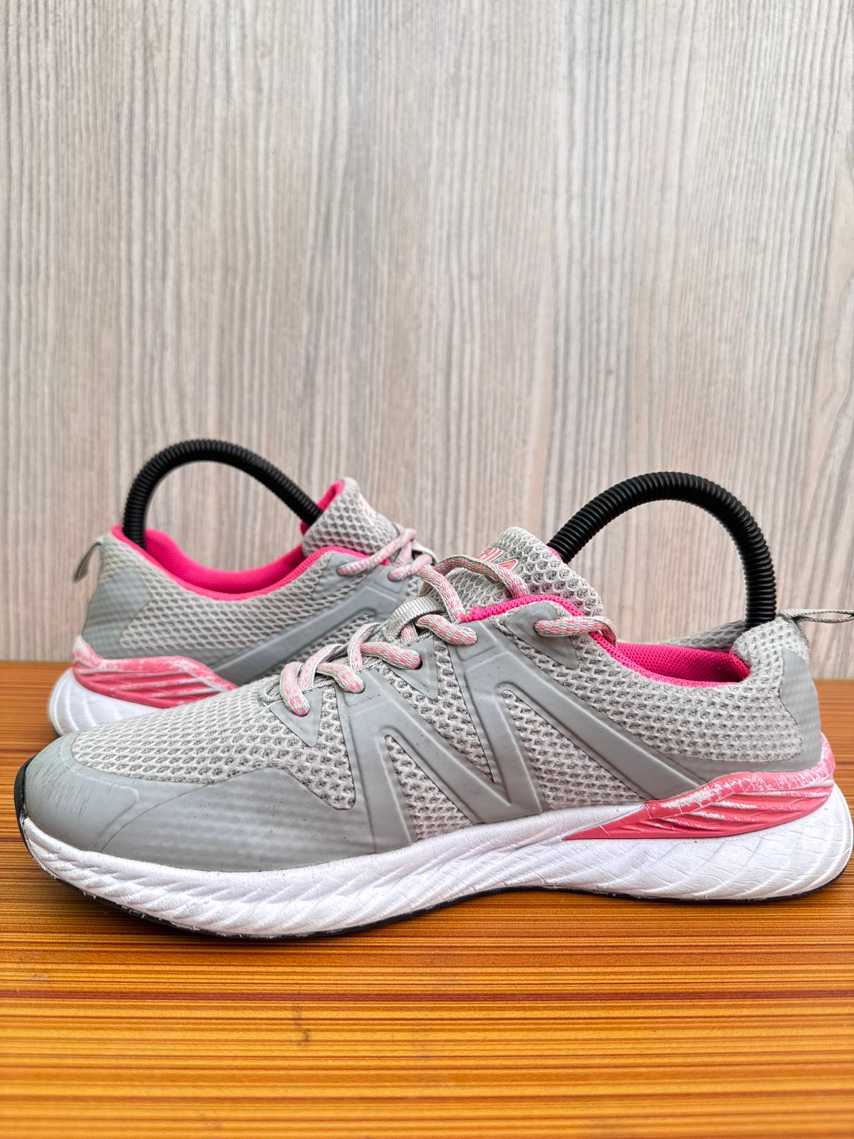 Fila Running Shoes – White with Pink Sole & Grey Mesh Upper