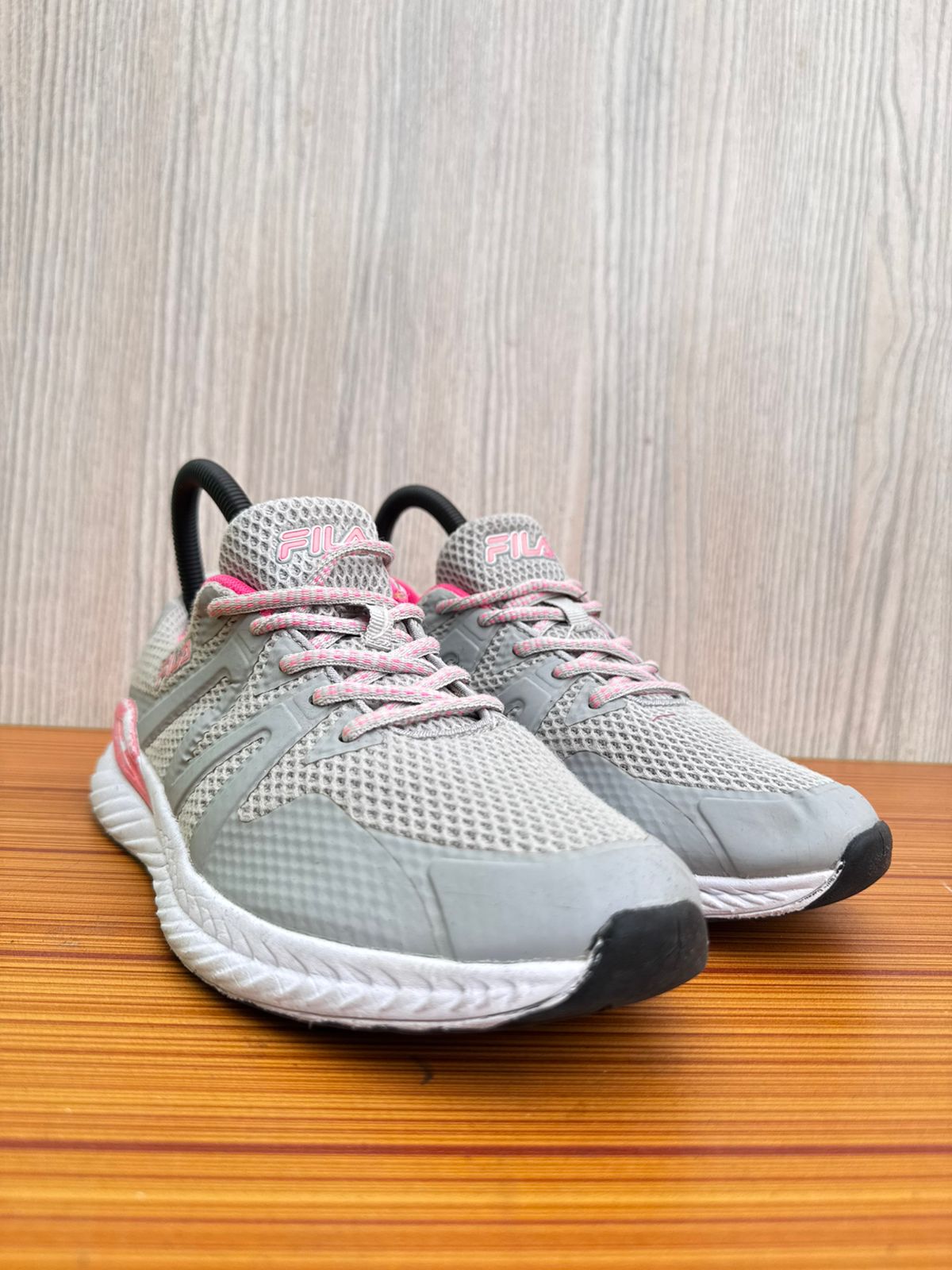 Fila Running Shoes – White with Pink Sole & Grey Mesh Upper