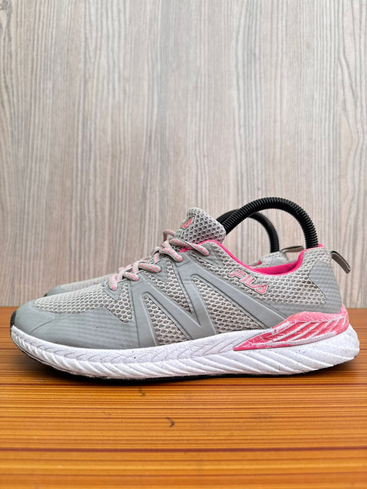 Fila Running Shoes – White with Pink Sole & Grey Mesh Upper
